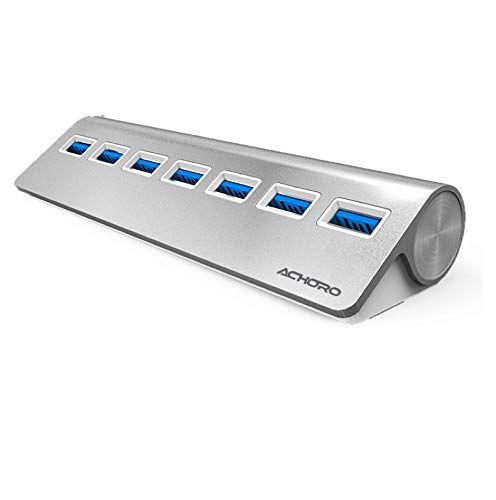 Achoro 7 Ports Usb 3.0 Hub   Triangle Aluminum Alloy   High Speed Usb Port Expander   Compatible With Pc, Imac, Macbook, Windows, Desktop, And More � Computer Multiple Usb Hub (Silver)