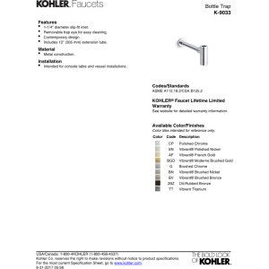 Kohler 9033 Bl Kohler Bottle Trap