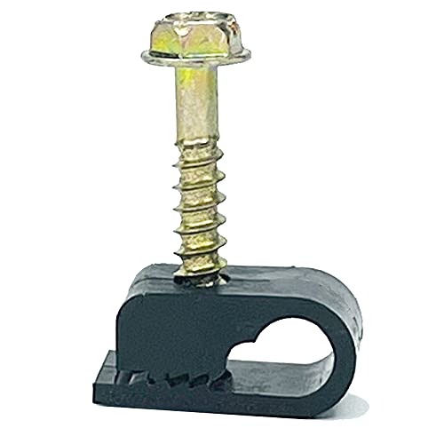 Stanz (Tm) Flex Single Coaxial Cable Clips, Cat6, Electrical Wire Cable Clip, 1/4 In (6 Mm) Screw Clip And Fastener, Black (100