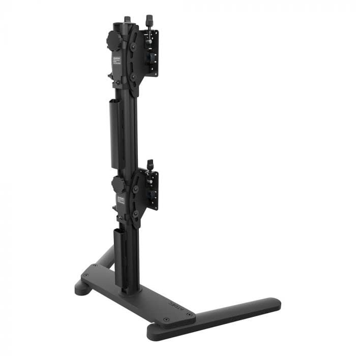 Atdec AWMS 2 BT75 FS B Freestanding Dual Stack Heavy Monitor Desk Mount   Flat and Curved up to 49in   VESA 75x75, 100x100   Tool Free Adjustable Monitor Height, tilt, pan   Quick Display Release