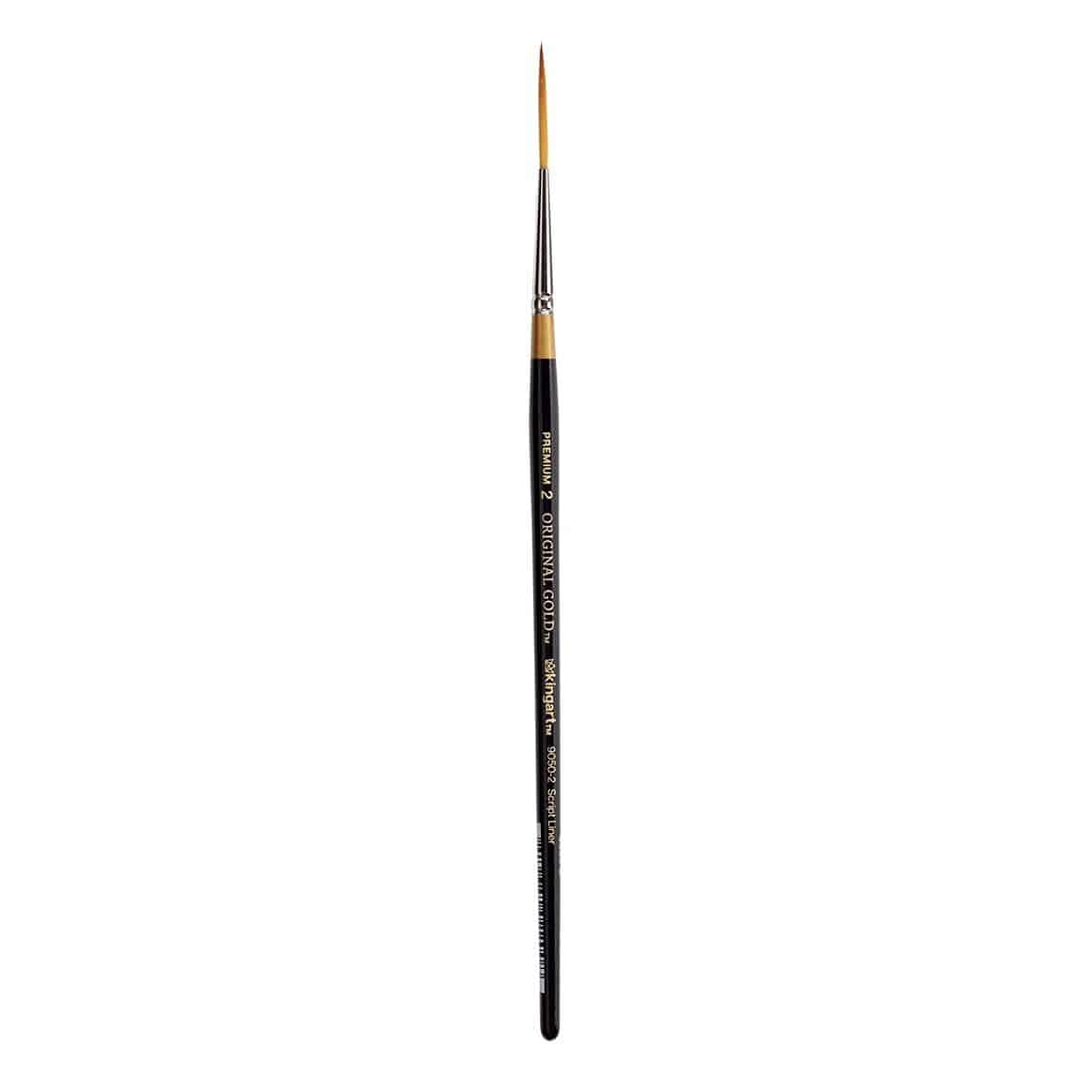 Kingart Premium Original Gold 9050 2 Script Liner Series Artist Brush, Golden Taklon Synthetic Hair, Short Handle, For Acrylic, 