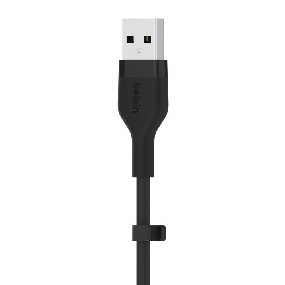 Belkin BoostCharge Flex Silicone USB A to USB C Cable (2M/6.6FT) for Samsung Galaxy Series, Google Pixel, & More with Cable Clip   Black