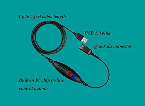 Usb Adapter Cable Compatible Plantronics Qd (Quick Disconnect) To Usb Type A Plug, Speaker Volume & Mic Mute Control Connects Headset To Pc, Laptop, Soft Phone