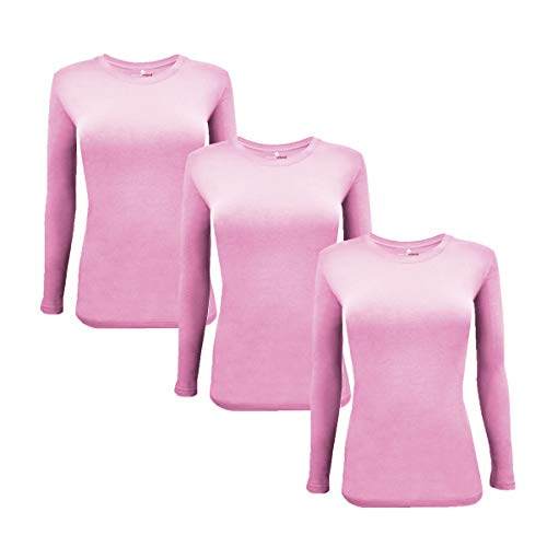 Natural Uniforms Womens Under Scrub Tee Crew Neck Long Sleeve T Shirt 3 Pack (Small, 3 Pack Pink)