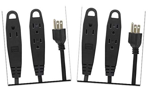 Bindmaster 10 Feet Extension Cord/Wire, 3 Prong Grounded, 3 Outlets, Heavy Duty, Black 2 Pack