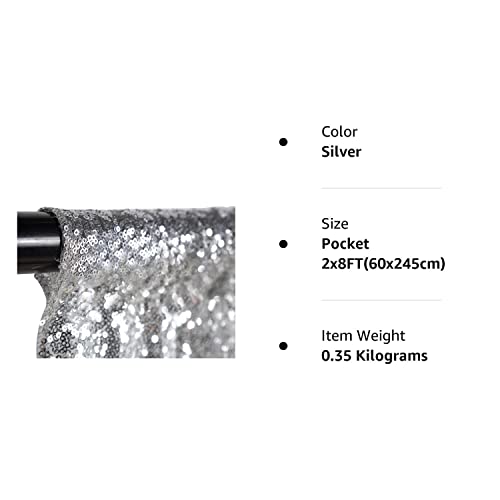 Lqiao Sequin Backdrop Curtain Panel 2X8Ft Silver, Sequin Photography Backdrop Curtain For Party/Home Curtain Decoration 1Pc, Poc