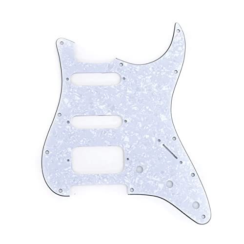 Musiclily Pro 11 Hole Round Corner Hss Guitar Strat Pickguard For Usa/Mexican Stratocaster Open Pickup, 4Ply White Pearl