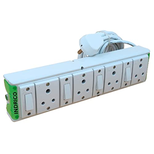 Indrico Extension Boards With Individual Switch Of 4 Sockets With 5 Meter Long Cable Pvc White