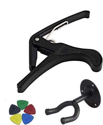 Music Mantra Acoustic Guitar (Black Capo, Guitar Wall Mount/Hanger/Stand 5 Picks)