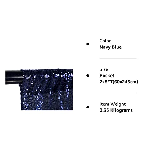 Lqiao Sequin Backdrop Curtain Panel 2X8Ft Navy Blue, Sequin Photography Backdrop Curtain For Party/Home Curtain Decoration 1Pc,