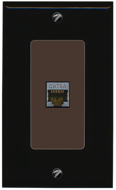 Riteav Cat 6A 1 Port Shielded Cat6A Wall Plate 1 Gang Decorative   1 Gang [Black/Brown]