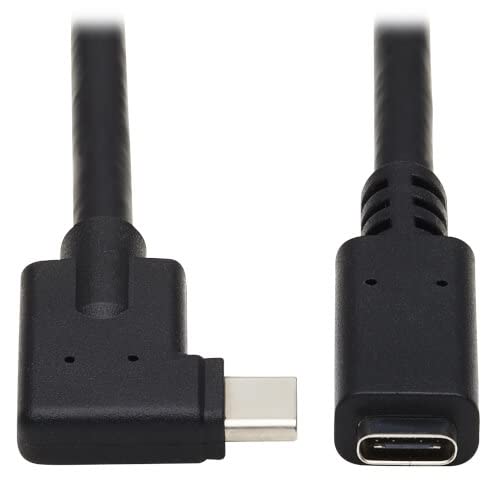 Tripp Lite USBC RightAngle Extension Cable (M/F), USB 3.2 Gen 2, Thunderbolt 3, 10 Gbps, 60W Power Delivery Charging, 20 Volts