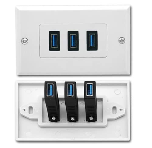4.2A Usb 3.0 Wall Plate, Halokny 3 Port Usb3.0 Female Component Composite Wall Data Transmission And Charger Outlet Mount Socket