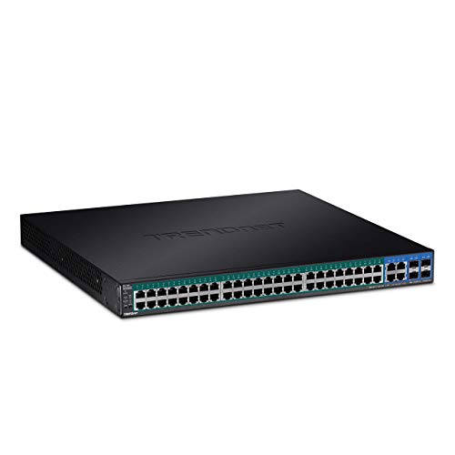 Trendnet 52 Port Web Smart Poe+ Switch, 48 X Gigabit Poe+ Ports, 4 X Shared Gigabit Ports (Rj 45 Or Sfp), Vlan, Qos, Lacp, Ipv6 