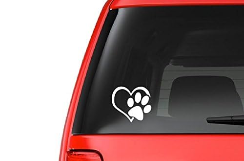 Heart Paw White (A21) Dog Cat Puppy Vinyl Decal Sticker Car/Truck Laptop/Netbook Window 4'' Inch  By Customdecal Us