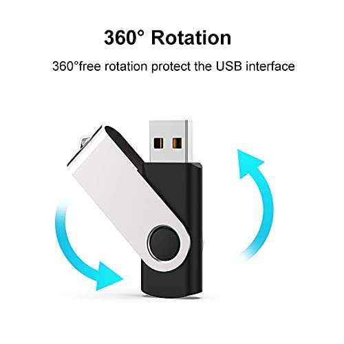 Juanwe Usb Flash Drive 128Gb 5 Pack Usb 2.0 Thumb Drive Fold Storage Memory Stick Swivel Keychain Design Jump Drive Black