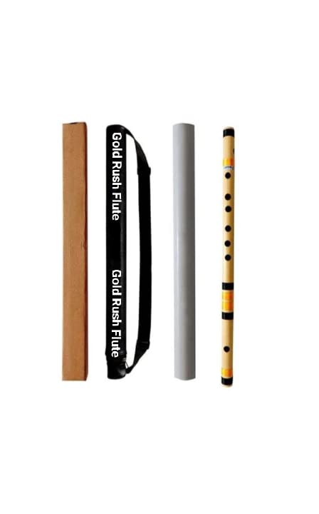 Gold Rush Flute Dd Base Well Tune Right Hand (Bansuri) Size 24.3 Inch Bamboo Flute Color Yellow & Brown (Ddbwt088