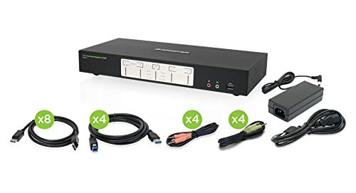 Iogear 4 Port 4K Dual View Displayport Kvmp With Usb 3.0 Hub And Audio W/Full Set Of Cables (Gcs1944 Taa Compliant)
