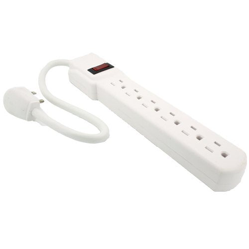 Topzone 1 Feet 6 Outlets Built In Safety Circuit Breaker Angle Plug Ac Wall Power Strip Ul Listed (White)