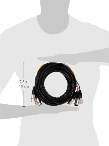 Monoprice 4 Channel Xlr Male To Xlr Female Snake Cable   20 Feet   Black/Silver, Metal Connector Housings, Plastic And Rubber Ca