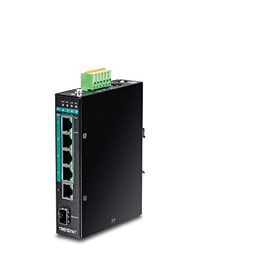 Trendnet 5 Port Hardened Industrial Gigabit Poe+ Din Rail Switch, 120W Power Budget, 1 X Sfp Slot, Ip30 Rated, Unmanaged Switch,