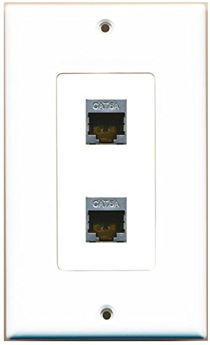 Riteav Cat 6A 2 Port Shielded Cat6A Wall Plate 1 Gang Decorative White