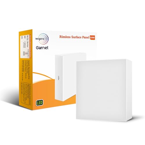 Wipro Polycarbonate Garnet 24W Rimless Square Led Surface Panel Cool White Light (6500K) Elegant Rimless Design For Wider Spread