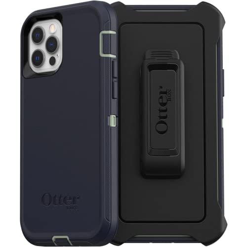 Otterbox Iphone 12 & Iphone 12 Pro Defender Series Series Case   Varsity Blues (Desert Sage/Dress Blues), Rugged & Durable, With