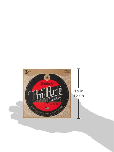 Daddario Pro Art   Nylon Classical Guitar Strings, Ej45-3D, Normal Tension, 6-String Set, Pack Of 3