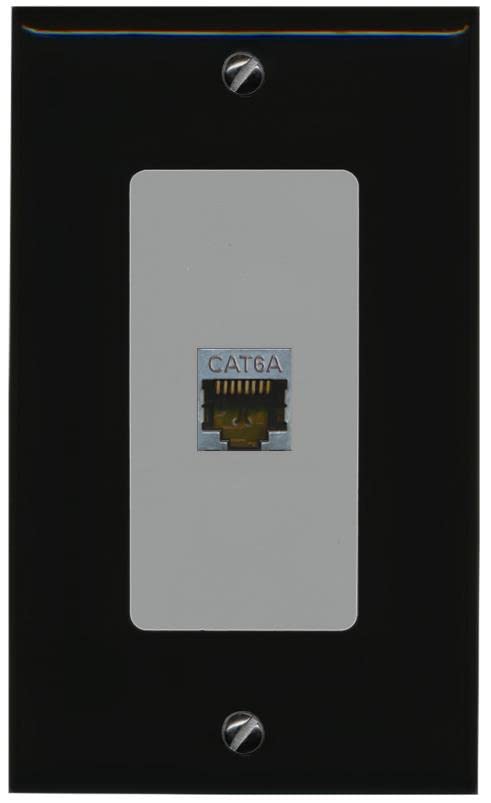 Riteav Cat 6A 1 Port Shielded Cat6A Wall Plate 1 Gang Decorative   1 Gang [Black/Gray]