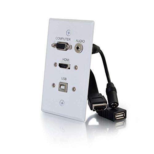 C2G 39706 Hdmi, Vga, 3.5Mm Audio And Usb Pass Through Single Gang Wall Plate, White