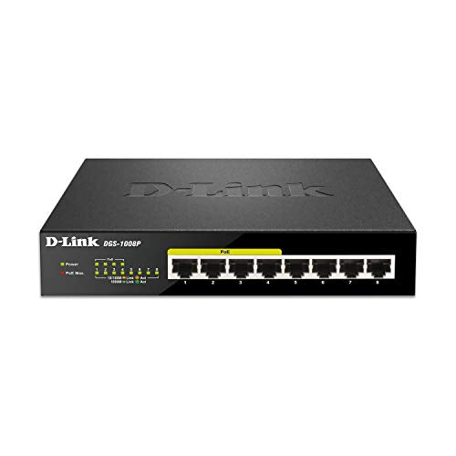 D Link Poe Switch, 8 Port Ethernet Gigabit Unmanaged Desktop Switch With 4 Poe Ports 68W Budget (Dgs 1008P),Black