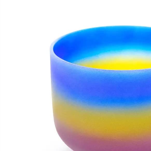 Kvka 8 Inch A Note Third Eye Chakra Rianbow Color Frosted Quartz Crystal Singing Bowl,Suede Stiker,Carrying Case