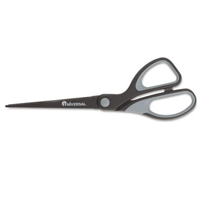 Industrial Scissors, 8'' Length, Bent, Black Carbon Coated Blades, Black/Blue