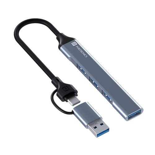 Portronics Mport 31 Pro Usb 3.0 Hub (4In1) With TypeC & Usb Dual Plugs, Usb 3.0 Superspeed, 3Port Usb 2.0 HighSpeed, Up To 