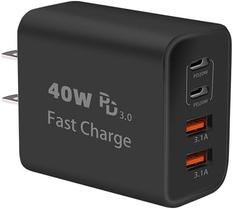 Usb C Block 40W, 4 Ports Wall Plug Fast Charging Block, Pd+Qc Multiport Power Adapter Usb C Charger Type C For Iphone 16,15,14,1
