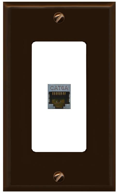 Riteav Cat 6A 1 Port Shielded Cat6A Wall Plate 1 Gang Decorative   1 Gang [Brown/White]