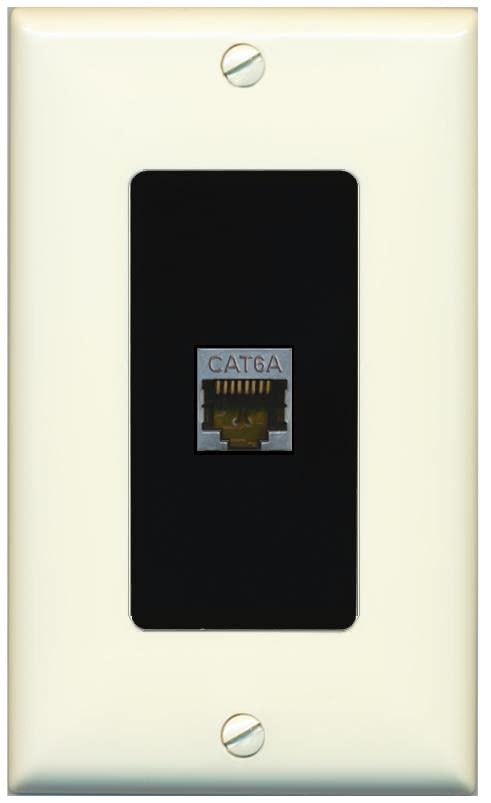 Riteav Cat 6A 1 Port Shielded Cat6A Wall Plate 1 Gang Decorative   1 Gang [Light Almond/Black]