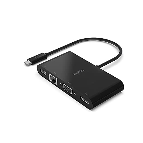Belkin Usb C Multimedia Adapter (Usb C Hub W Vga 4K Hdmi Usb 3.0 Ethernet Ports) For Macbook Pro Ipad Pro Surface Pro Chromebook