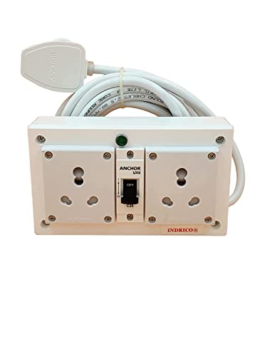 Indrico 16A Electric Multi Outlet Extension Board Box With Mcb For Heavy Duty Pvc White Pack Of 1 (2.5 Mm 3000 Watts, 3 Meter Ca