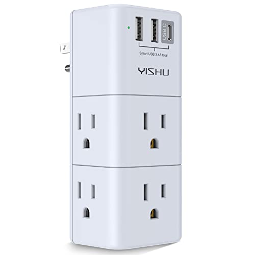 Usb Multi Plug Outlet Extender   Yishu Surge Protector With Rotating Plug, 6 Ac Plug Extender With 3 Usb Ports, 3 Sided Swivel P