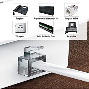 Seefeful 50 Feet Long Telephone Extension Cord Phone Cable Line Wire, With Standard Rj11 Plug And 1 In Line Couplers And 20 Cabl