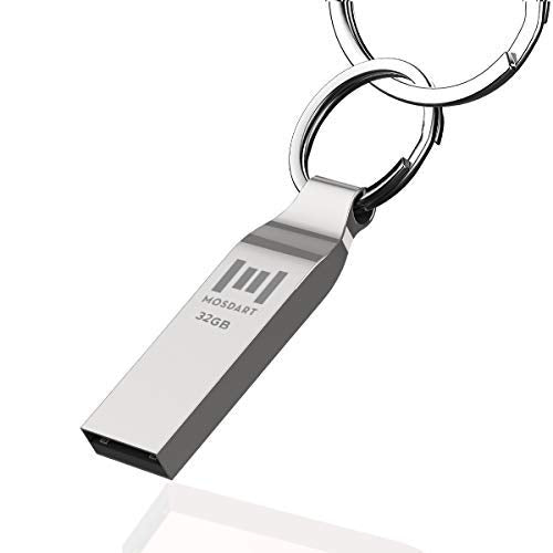 Mosdart Waterproof 32Gb Usb2.0 Flash Drive, Fat32 Metal Memory Stick With Keychain, For System Back, Data Storage, Silver(Pack O