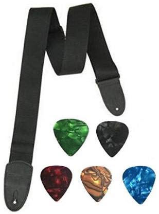 Music Gallery (Polypropylene) guitar Strap+5picks (Black)