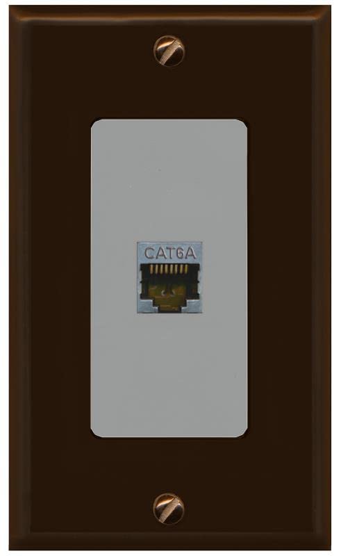 Riteav Cat 6A 1 Port Shielded Cat6A Wall Plate 1 Gang Decorative   1 Gang [Brown/Gray]