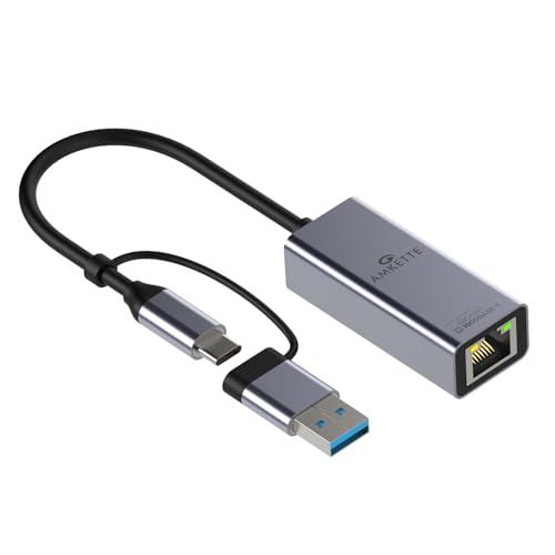 Amkette SuperSpeed Usb 3.0 + TypeC To Rj45 Gigabit Ethernet Adapter I 10/100/1000 Mbps Network Lan Speed I For Laptop, Desktop