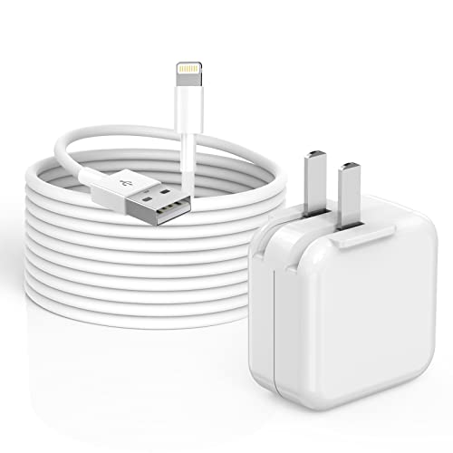 Ipad Charger, Apple Mfi Certified] 10Ft Ipad Charger Cord, 12W Ipad Charger Fast Charging Block Foldable Portable Travel Plug Wi