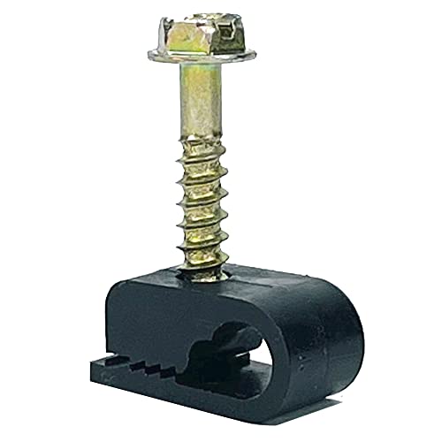 Stanz (Tm) Flex Single Coaxial Cable Clips, Cat6, Electrical Wire Cable Clip, 1/4 In (6 Mm) Screw Clip And Fastener, Black (100