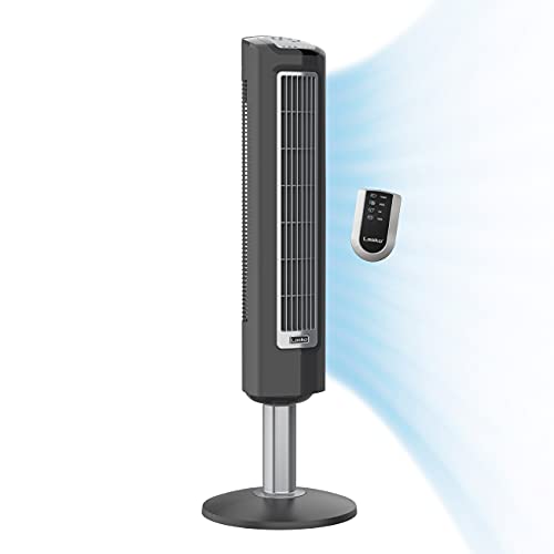 Lasko Wind Tower Oscillating Tower Fan, Remote Control, Timer, 3 Quiet Speeds, For Bedroom, Living Room And Office, 38'' Gray, 2