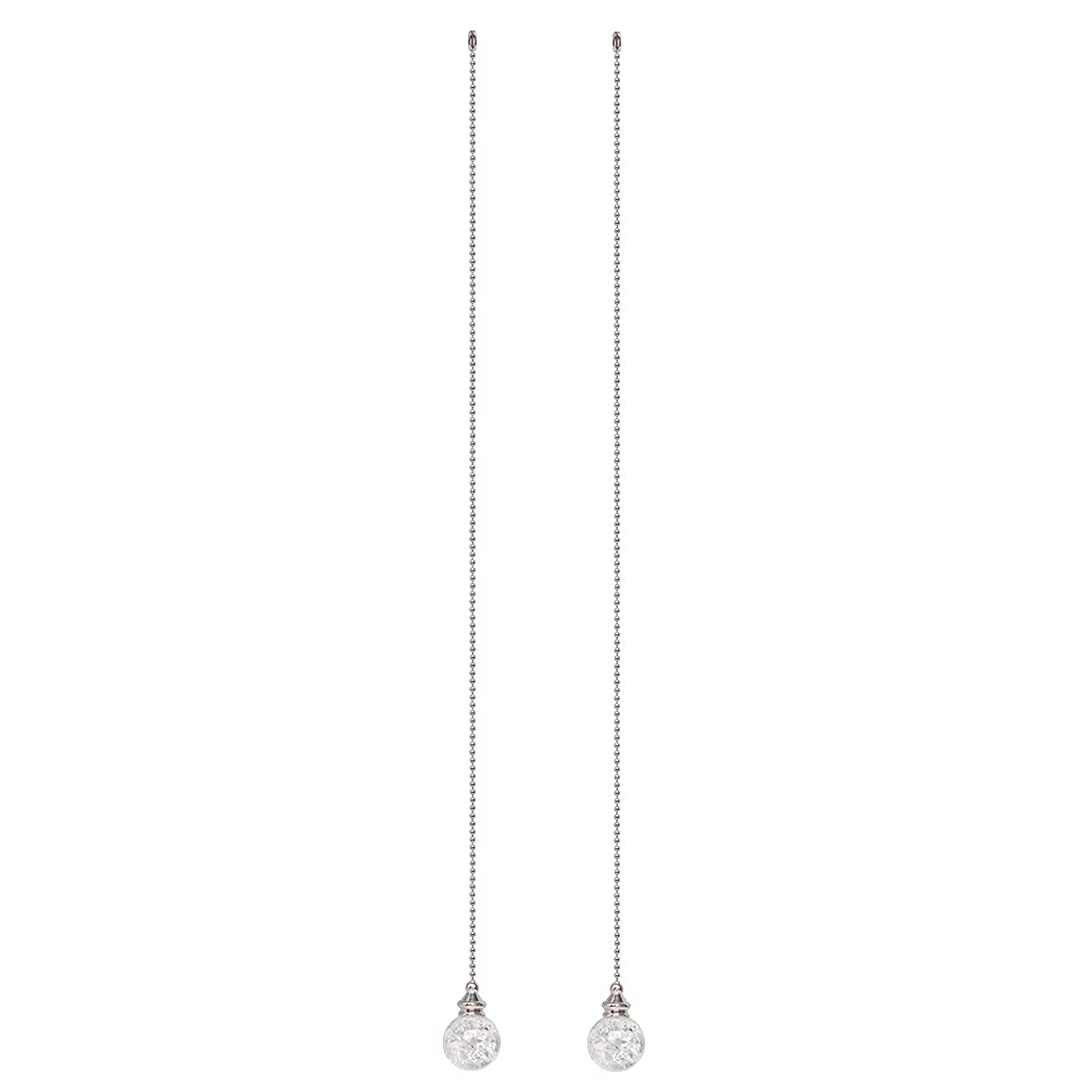 2Pcs White Pull Chain Crystal Glass Ice Cracked Ball Pull Chain For Ceiling Fan Light Decoration 50Cm Extension Chain